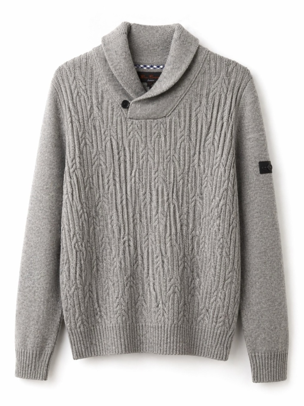 Ben Sherman Gray Cable Knit Shawl Collar Sweater Medium